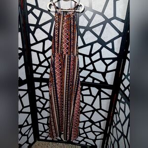 Tribal Print Halter-neck Maxi Blouson Dress w/ Waist Tie - Multi - L